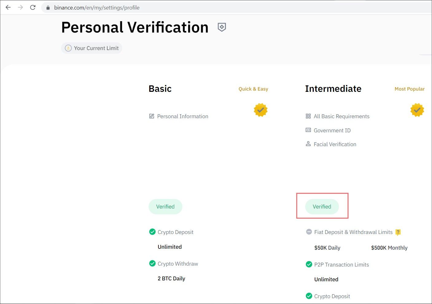 The account verification on the Binance exchange